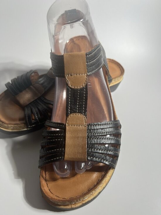 Spring Step Shoes - Spring Step Leather Strappy Wedge Sandals Black Brown Women’s EU 38 US 7.5